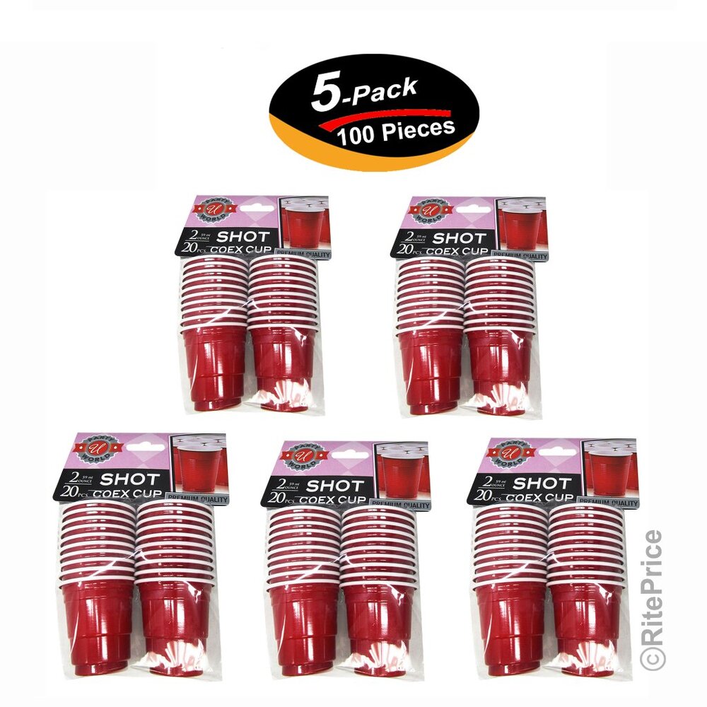 100 PCS Mini Red Cups 2oz Plastic Shot Glass Jelly Drink Party Disposable (5 PK)